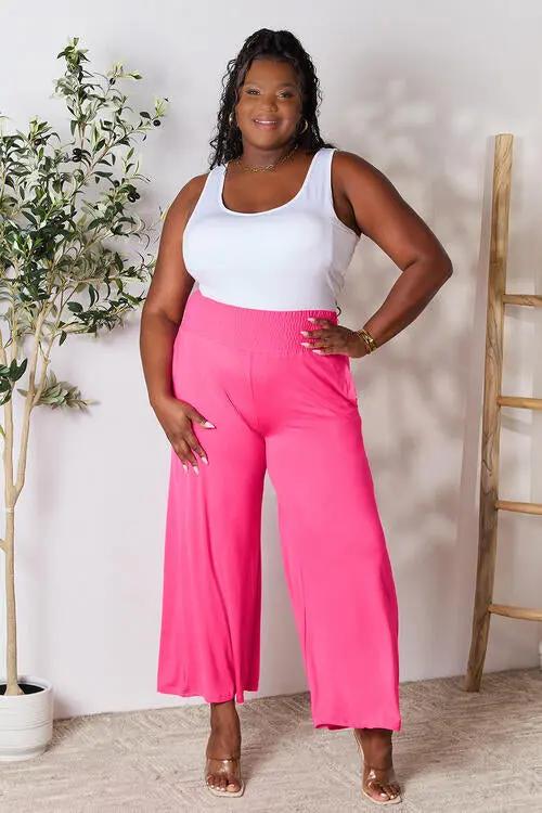 Double Take Full Size Smocked Wide Waistband Wide Leg Pants - Love Salve