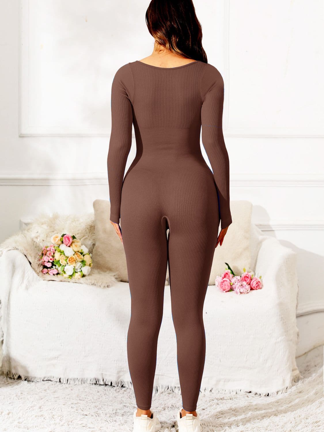 Scoop Neck Long Sleeve Active Jumpsuit.