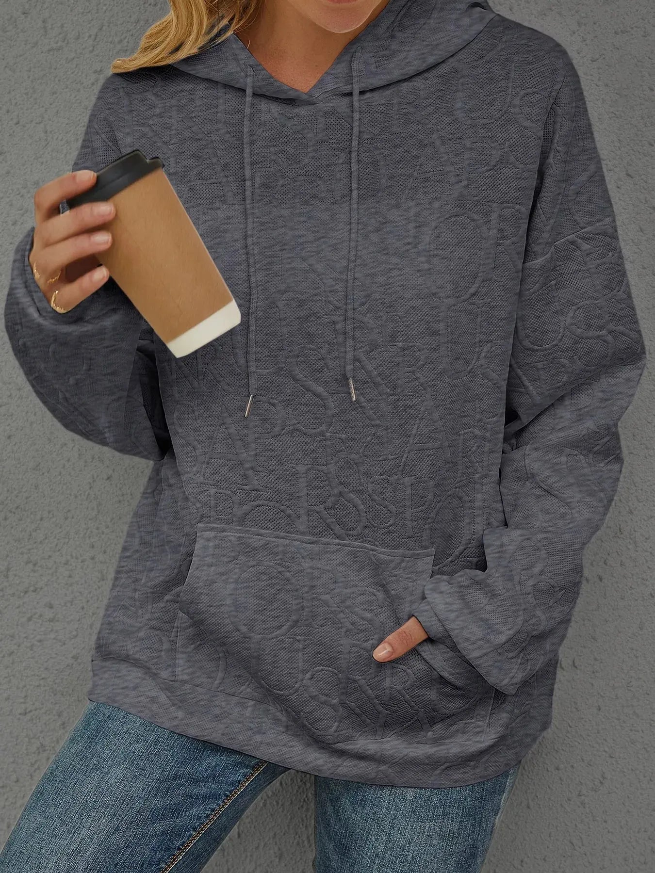 Full Size Embossed Lettering Casual Hoodie Plus Size Simply Love