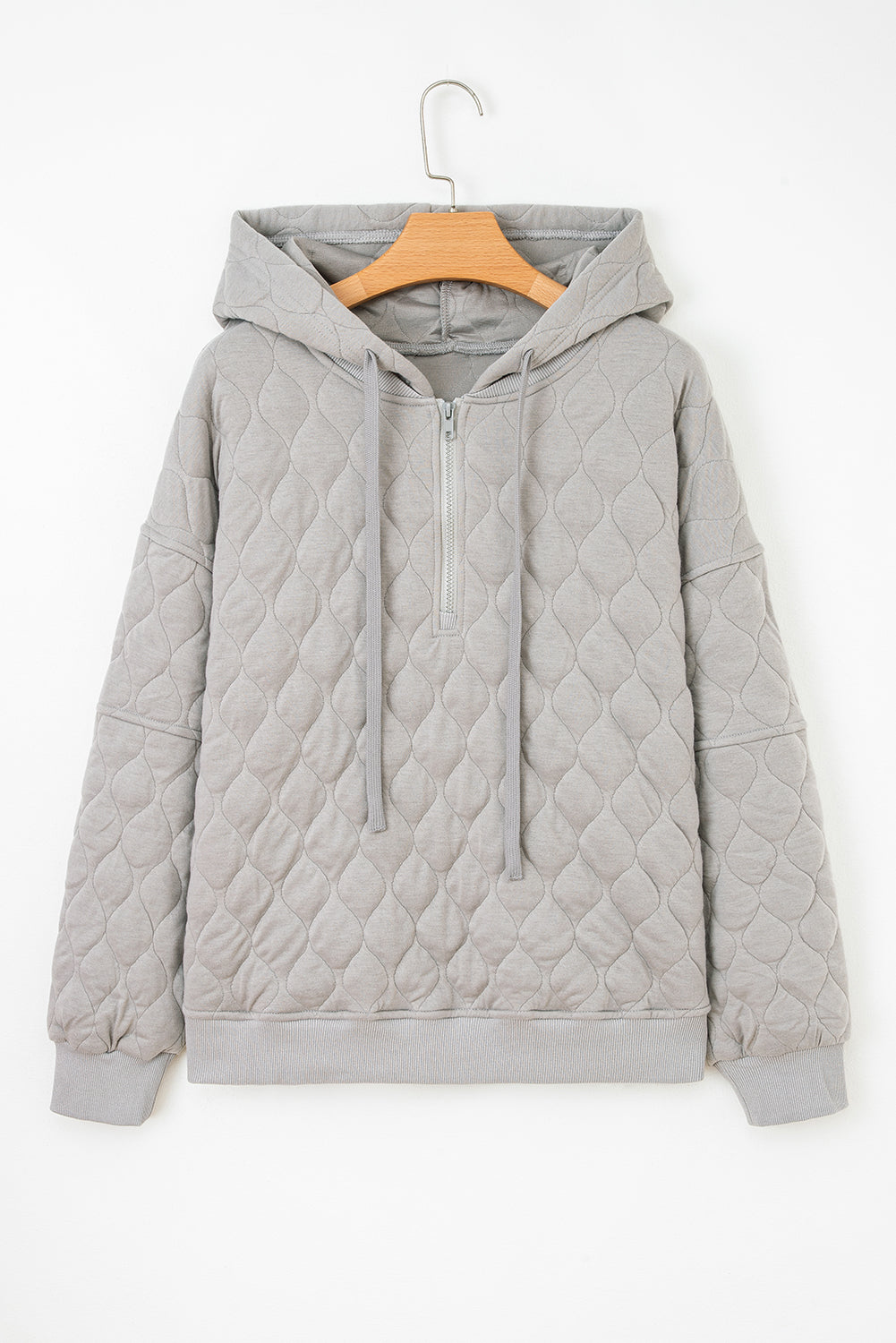 Gray Quilted Quarter Zip Plus Size Hoodie for Women Dear-Lover Dropshipping