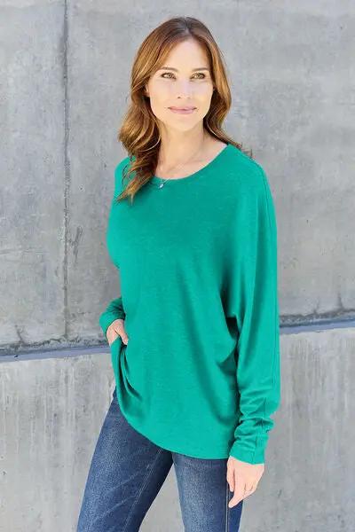 Double Take Full Size Round Neck Long Sleeve T-Shirt - Love Salve