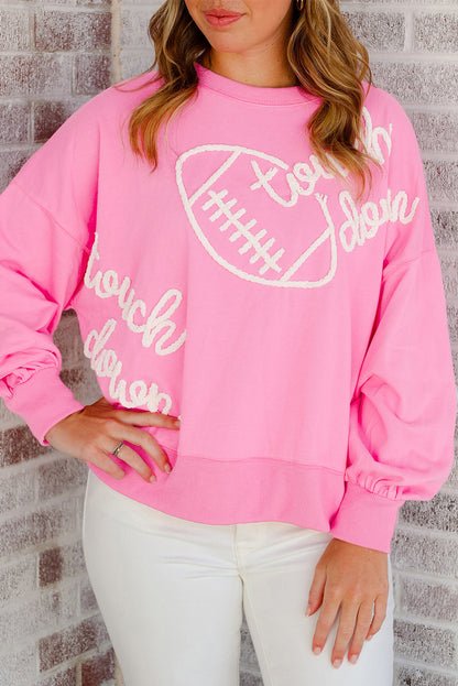 Pink Touch Down Rugby Thread Embroidery Sweatshirt