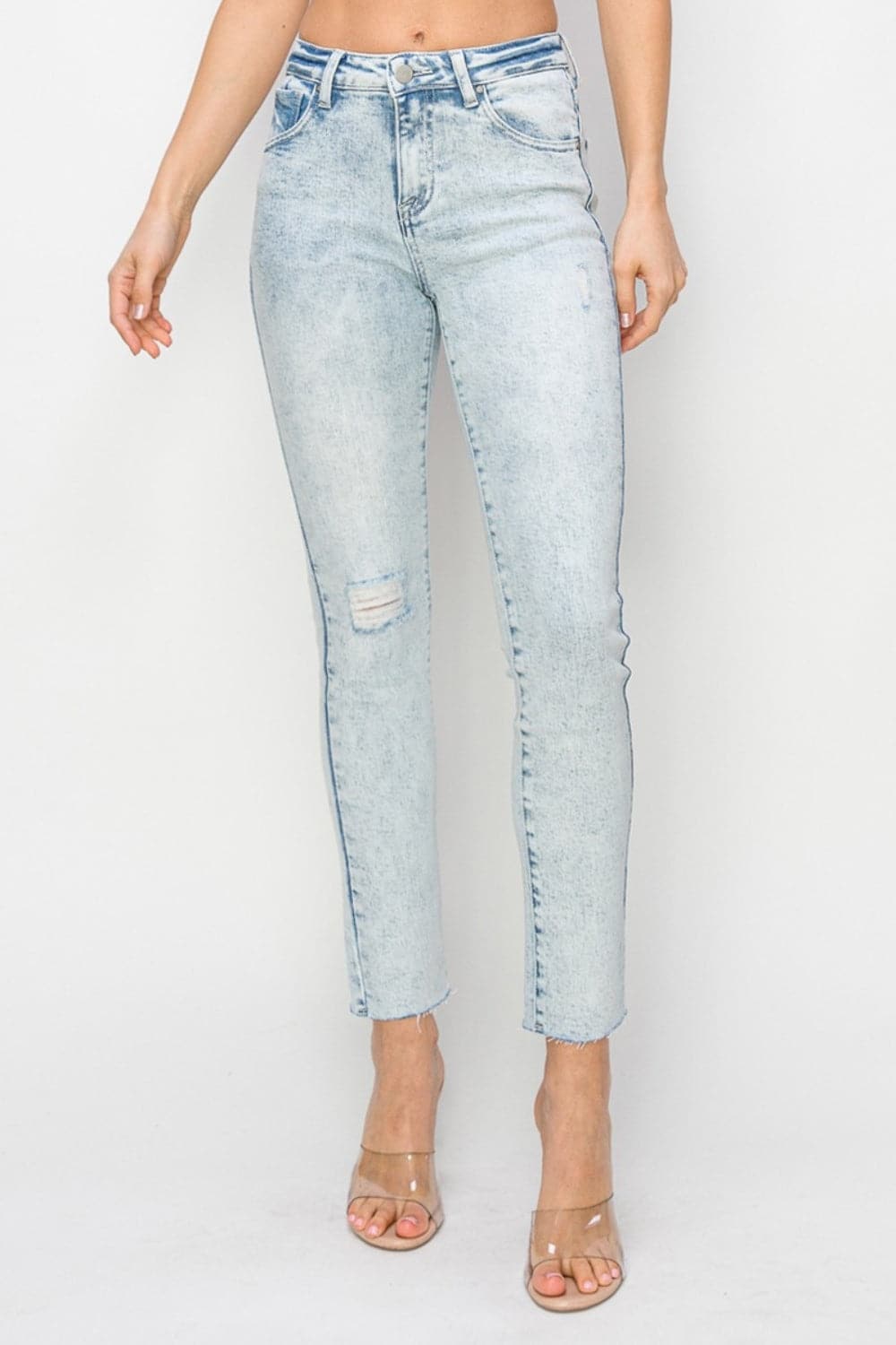 Risen Full Size High Rise Distressed Skinny Jeans.