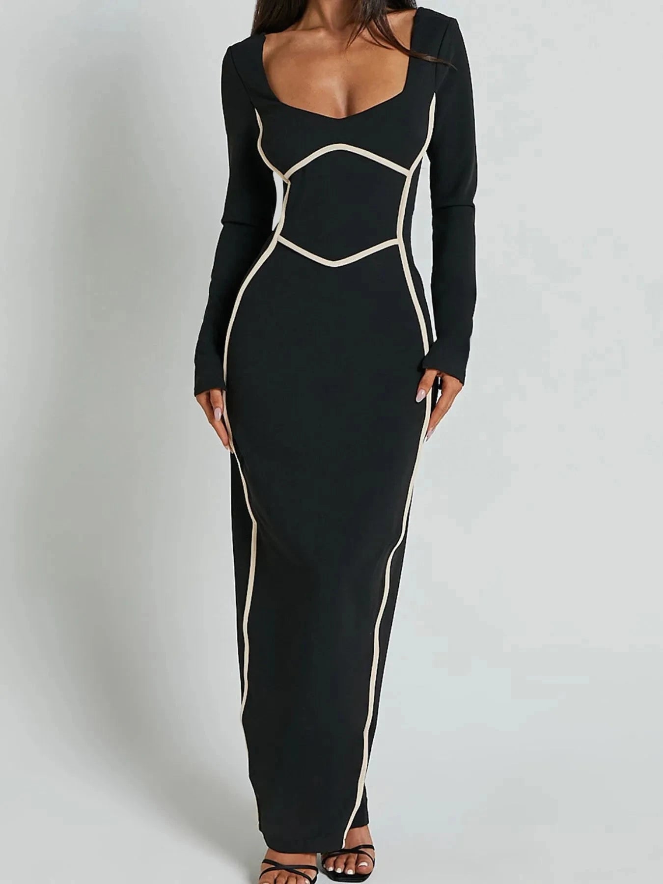 Contrast Trim Long Sleeve Bodycon Maxi Dress Coco’s Tee Boutique