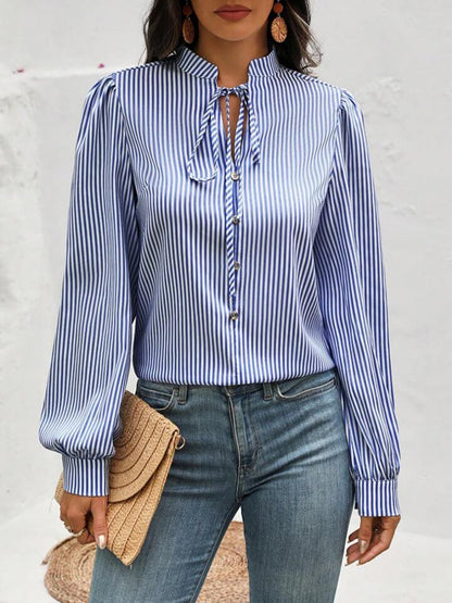 Chic tie-neck blouse with stripes