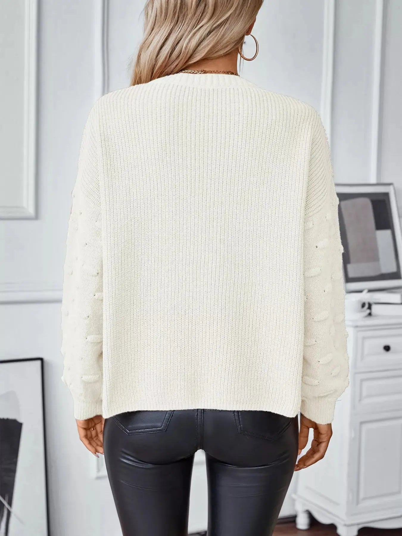 Pocket Detail Round Neck Sweater Simply Love