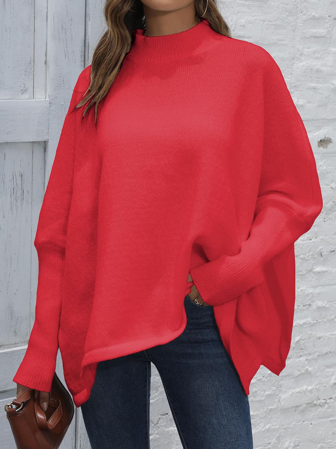 Loose Hem Plain Sweater.