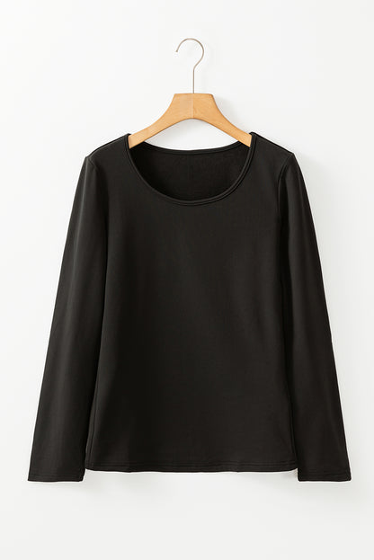 Chic black thermal top with scoop neck and slim fit