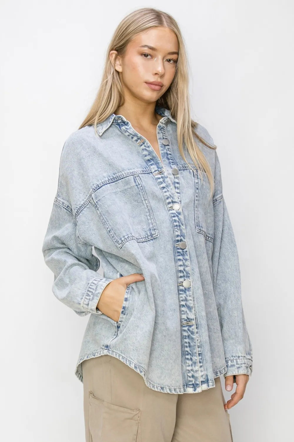 Risen Button Up Long Sleeve Shacket for Women - Love Salve 