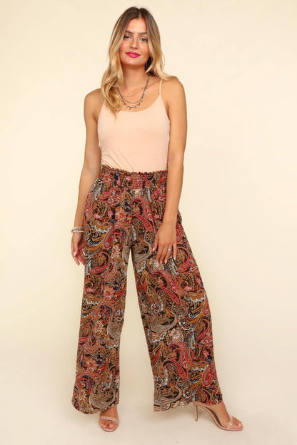 Bohemian Chic Smocked Waist Paisley Trousers