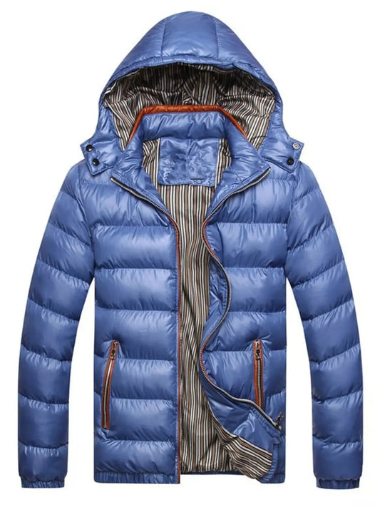 Men's Plus Size Lightweight Hooded Puffer Jacket With Striped Lining Simply Love