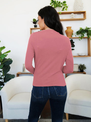 Ruched long sleeve mock neck tee