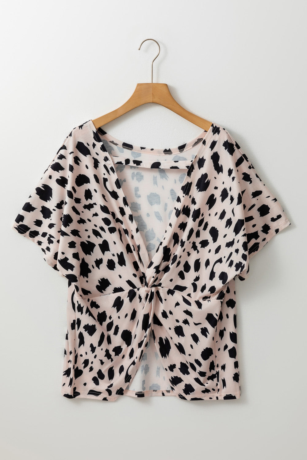 Khaki twist-back leopard print plus size top