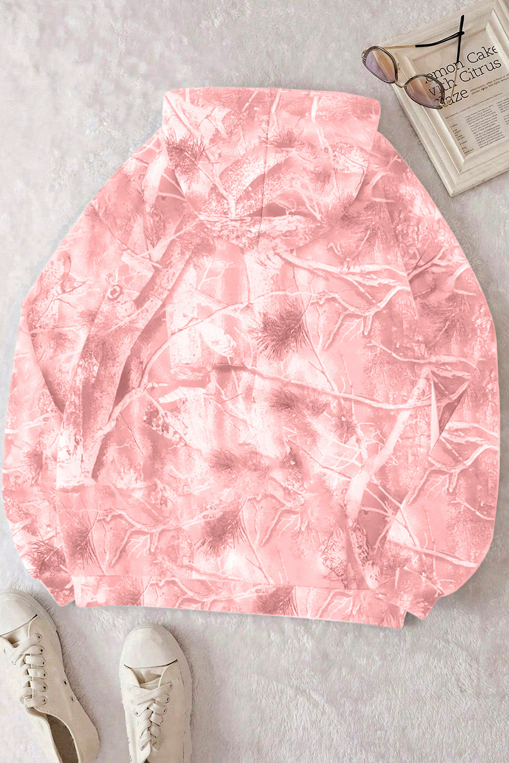 Light Pink Camouflage Woodland Print Oversized Sporty Hoodie For Women Dear-Lover Dropshipping