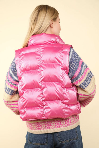 Very J shiny metallic puffer vest