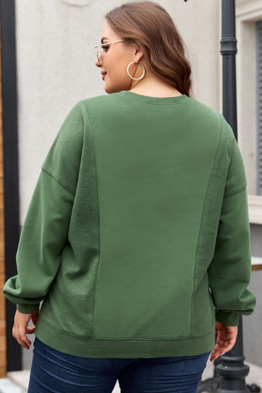 Chic plus size blackish green patchwork crewneck sweatshirt