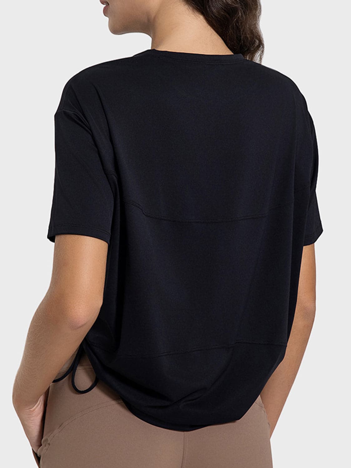 Drawstring Round Neck Short Sleeve Active T-Shirt.