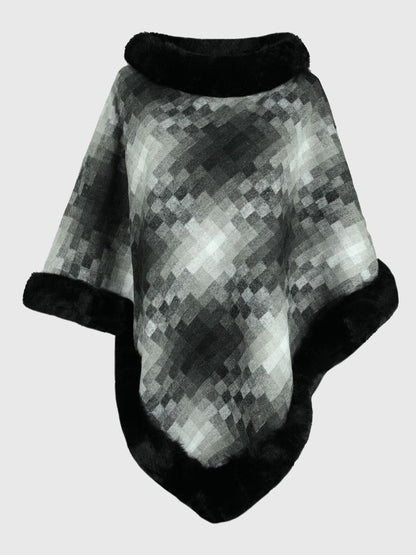 Faux Fur Trim Poncho.