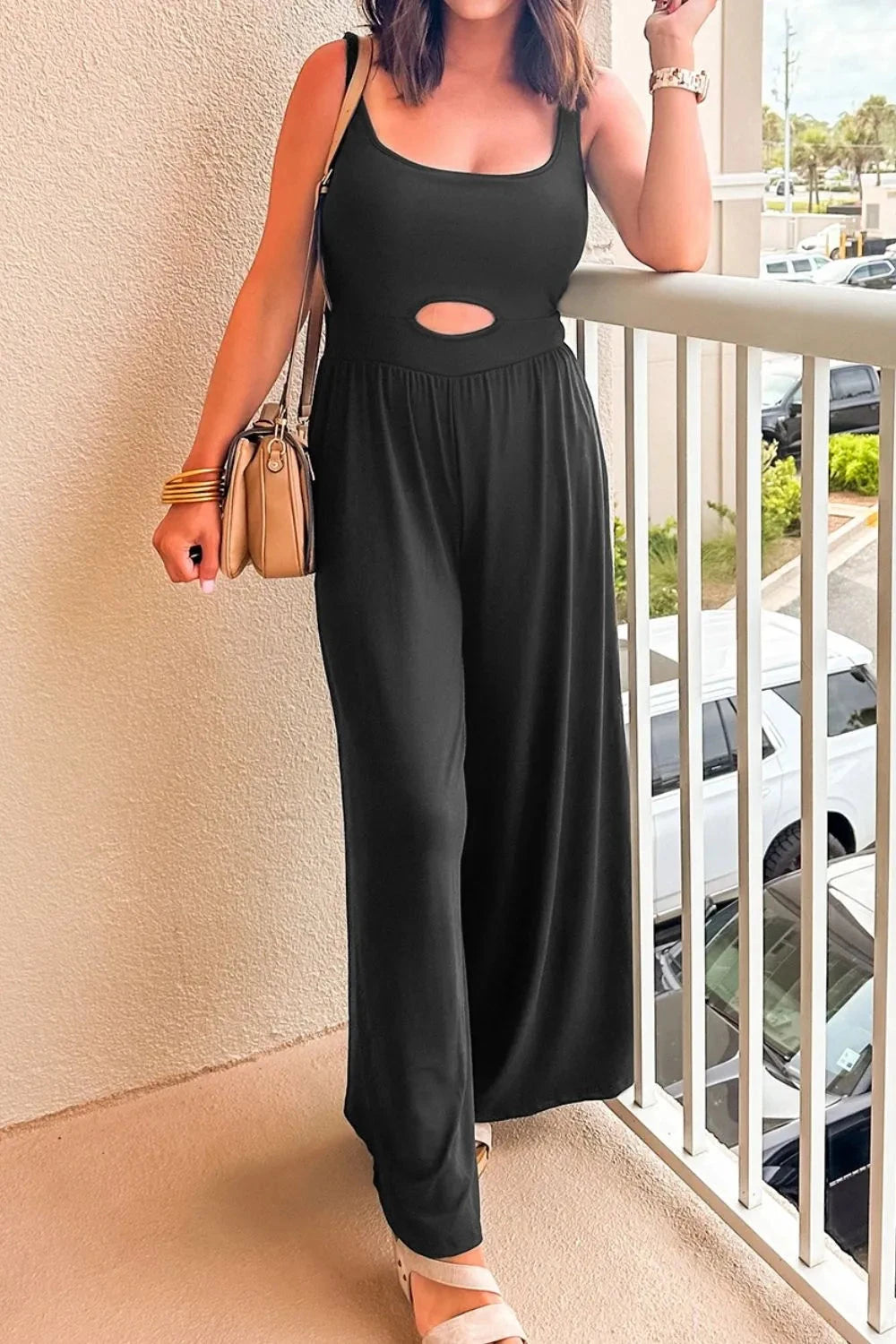 Cutout Scoop Neck Wide Strap Jumpsuit Simply Love