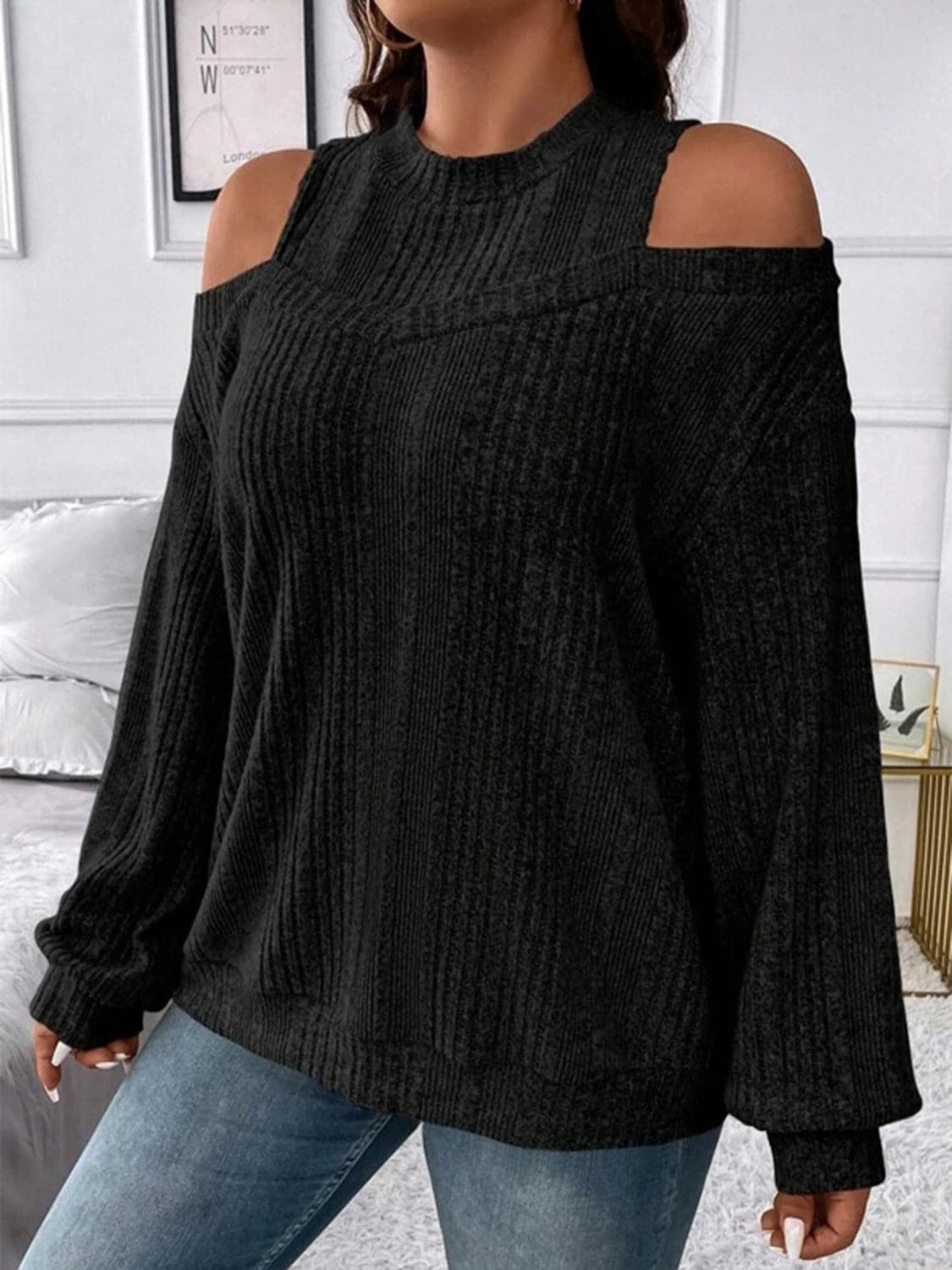 Round Neck Cold Shoulder Sweater.