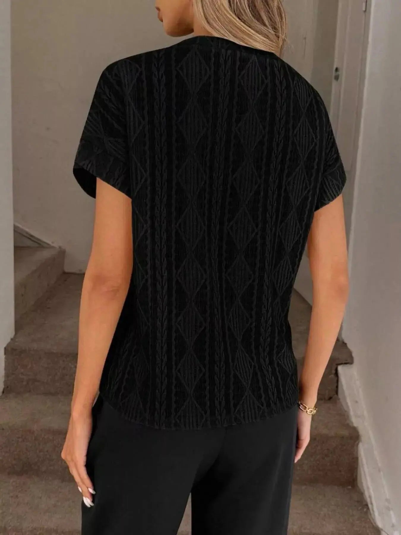 Diamond Pattern Round Neck Top Simply Love