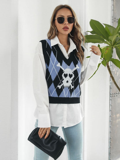 Geometric skull v-neck sweater vest