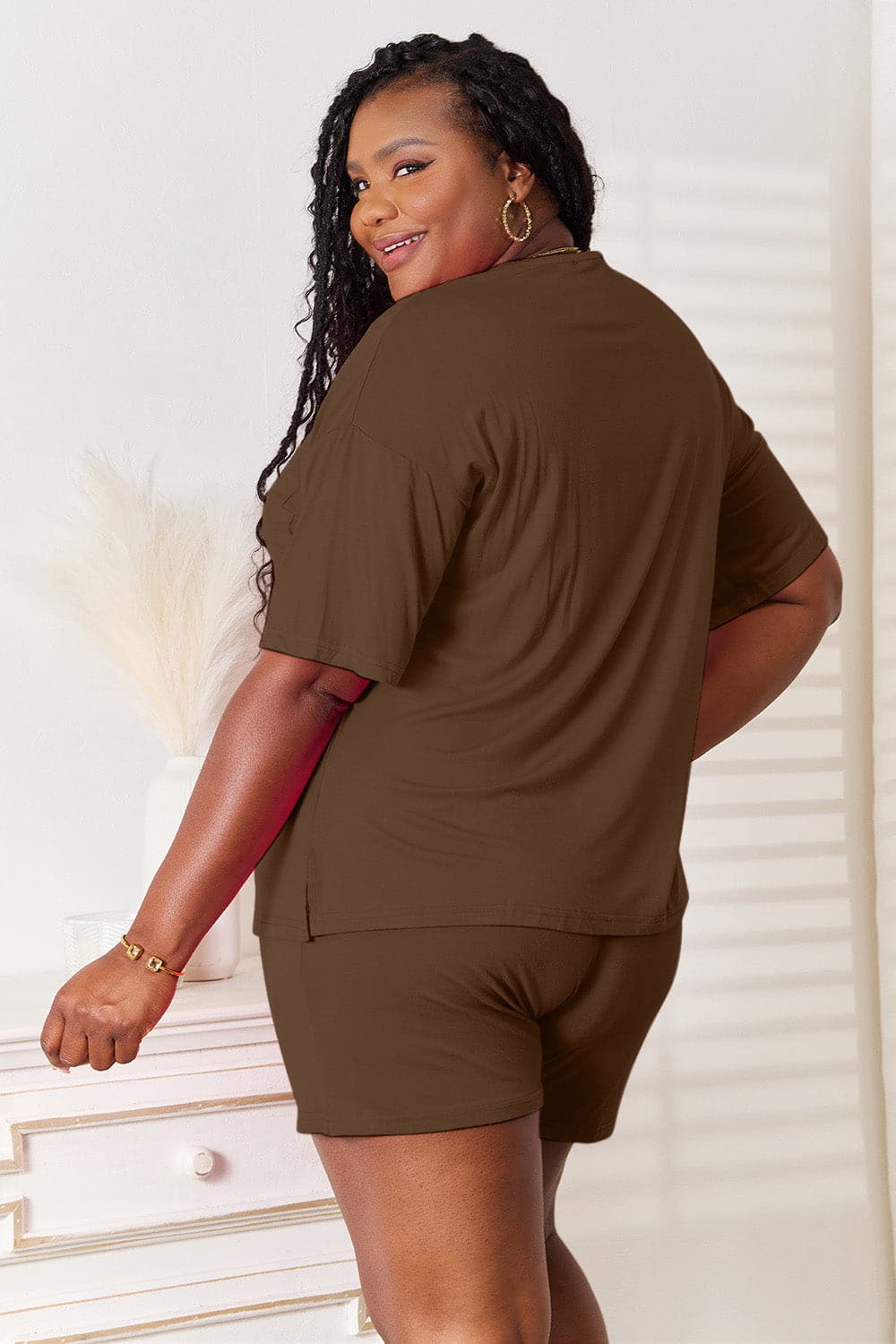 Basic Bae Full Size Soft Rayon Half Sleeve Top and Shorts Set.