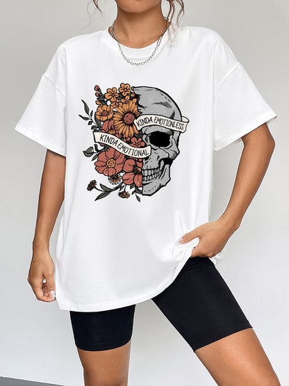 Graphic Print Round Neck Tee with Short Sleeves