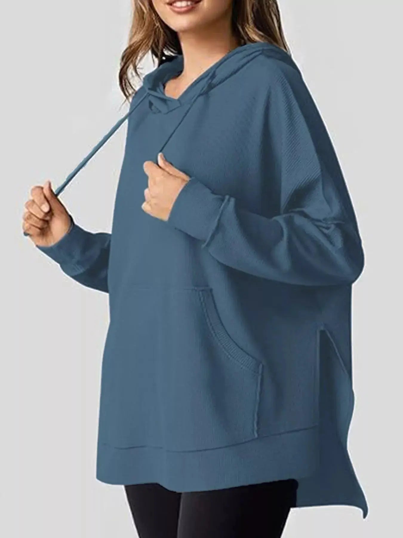 Oversized Drawstring Side Slit Hoodie Simply Love