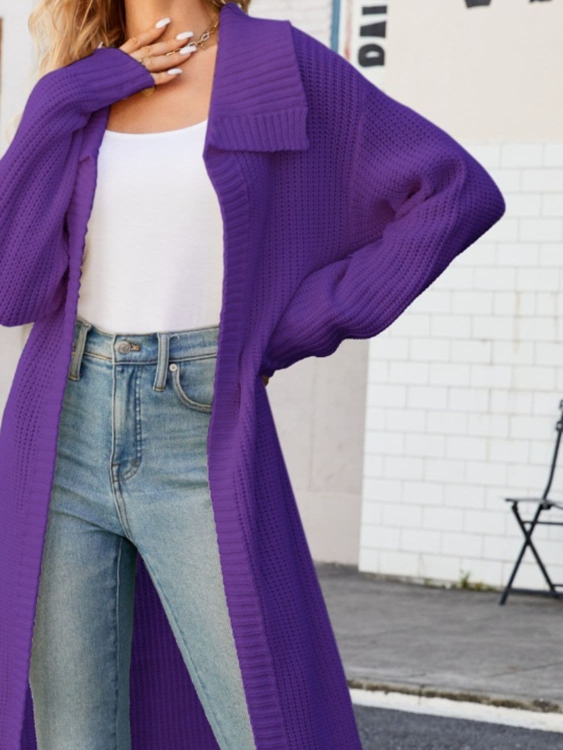 Full Size Collared Open Front Duster Cardigan.