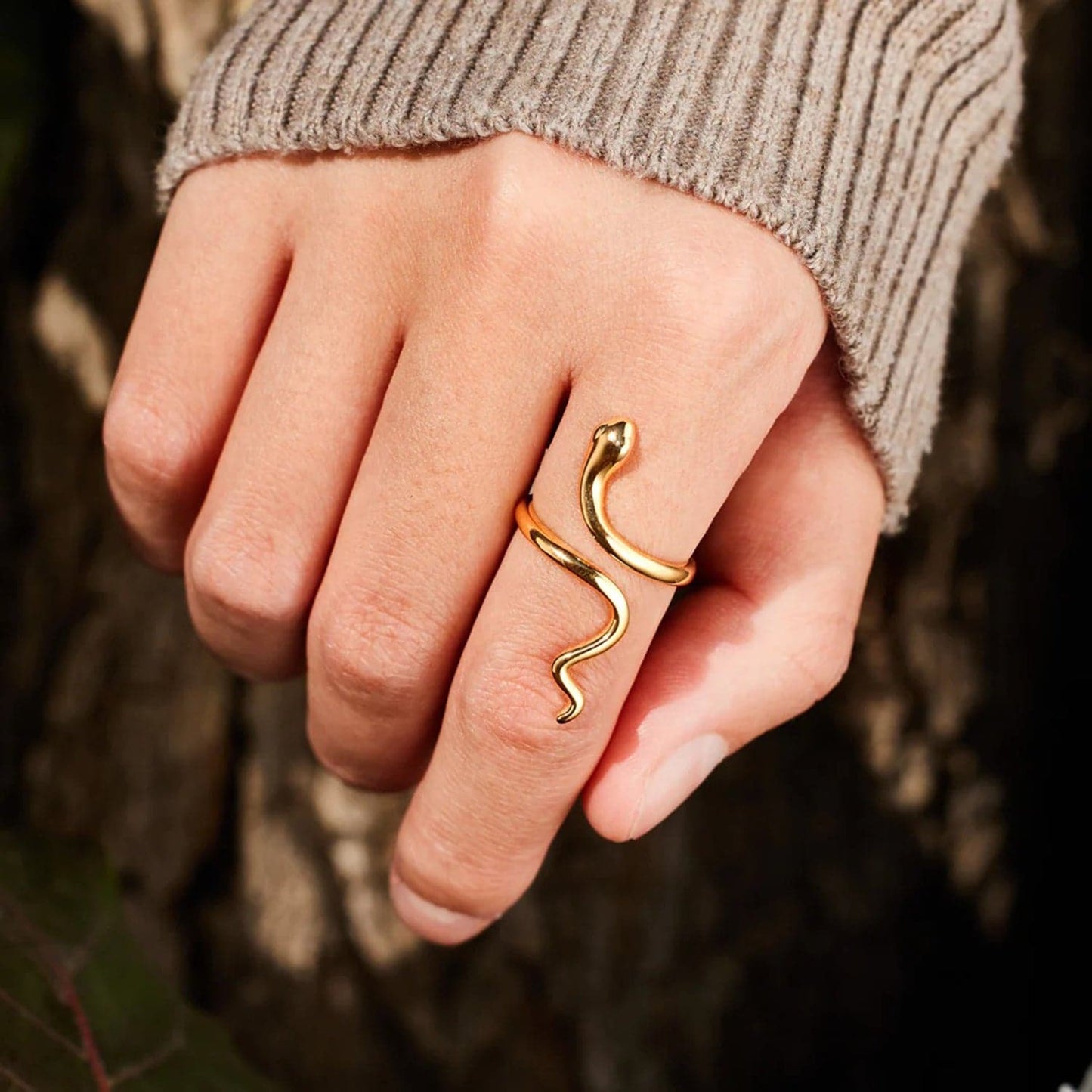 Snake Shape 18K Gold-Plated Bypass Ring.