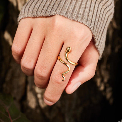 Snake Shape 18K Gold-Plated Bypass Ring.