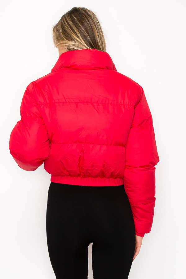 Bold & Cozy Mock Neck Printed Lining Puffer Jacket Coco’s Tee Boutique