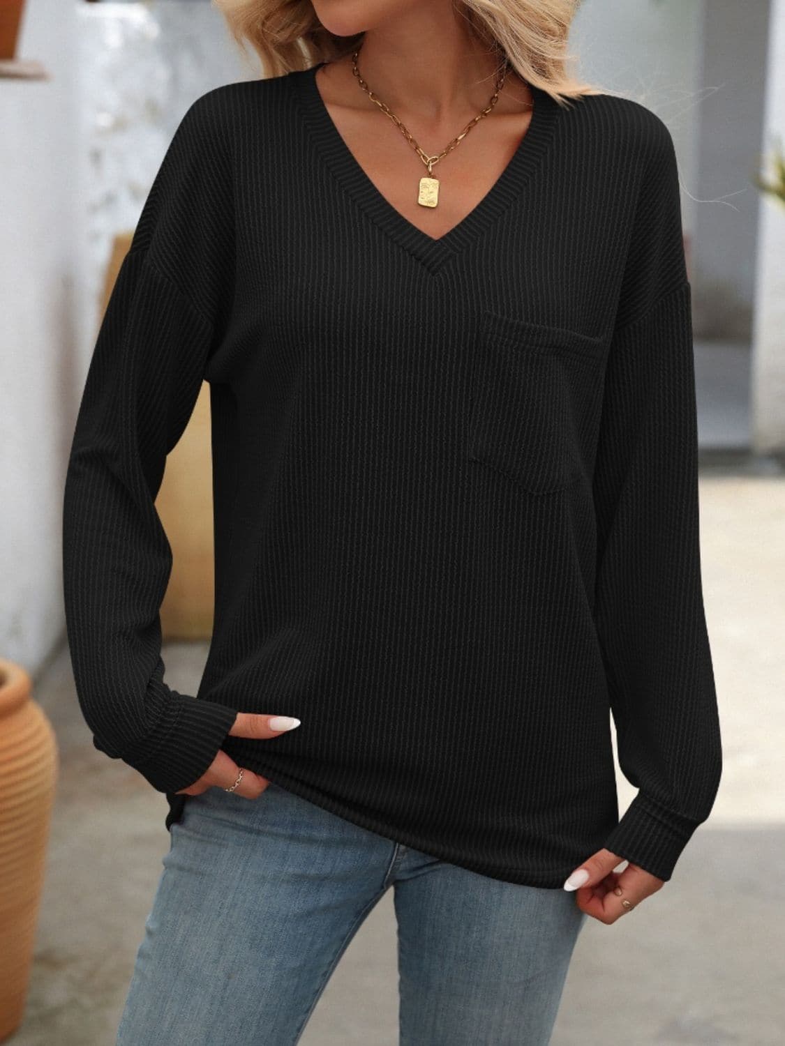 V-Neck Long Sleeve T-Shirt.