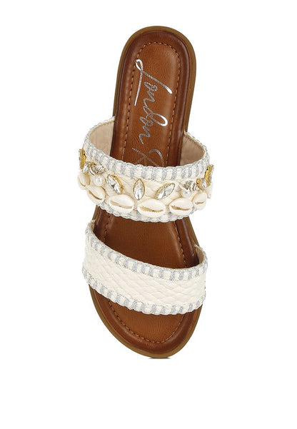 Raffia sandals with shell embellishments