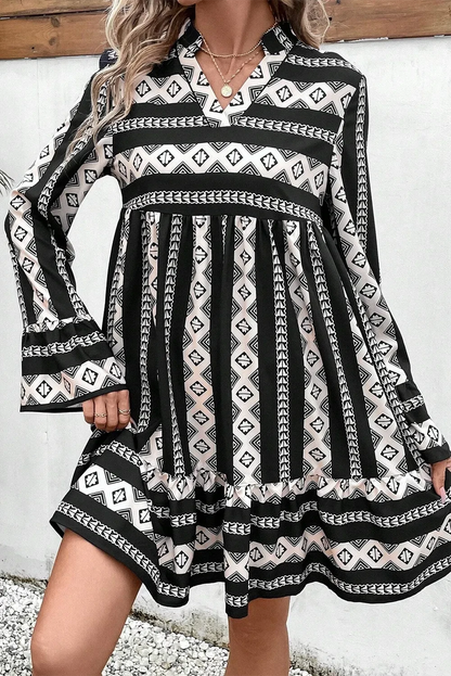 Flare Sleeve Geometric Dress for Elegant Style and Comfort