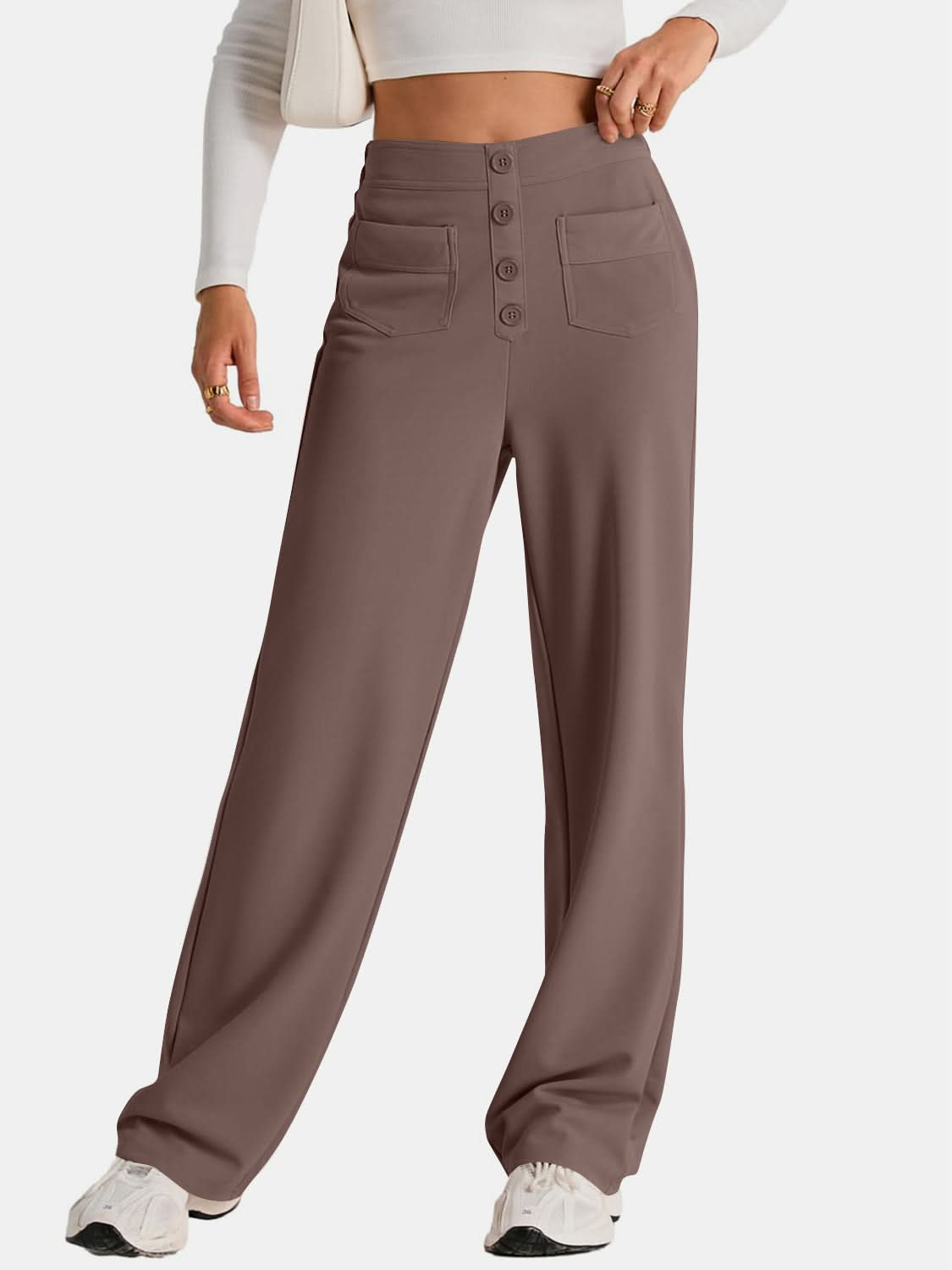 High Rise Wide Leg Trousers with Pockets