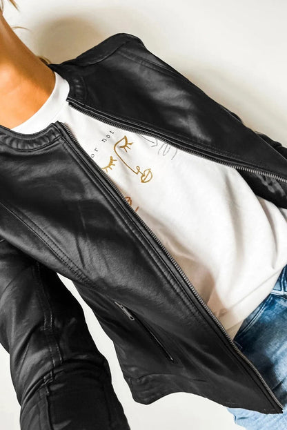 Stylish PU leather jacket with pockets