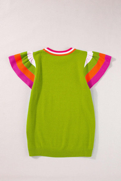 Color Block Round Neck Knit Top.