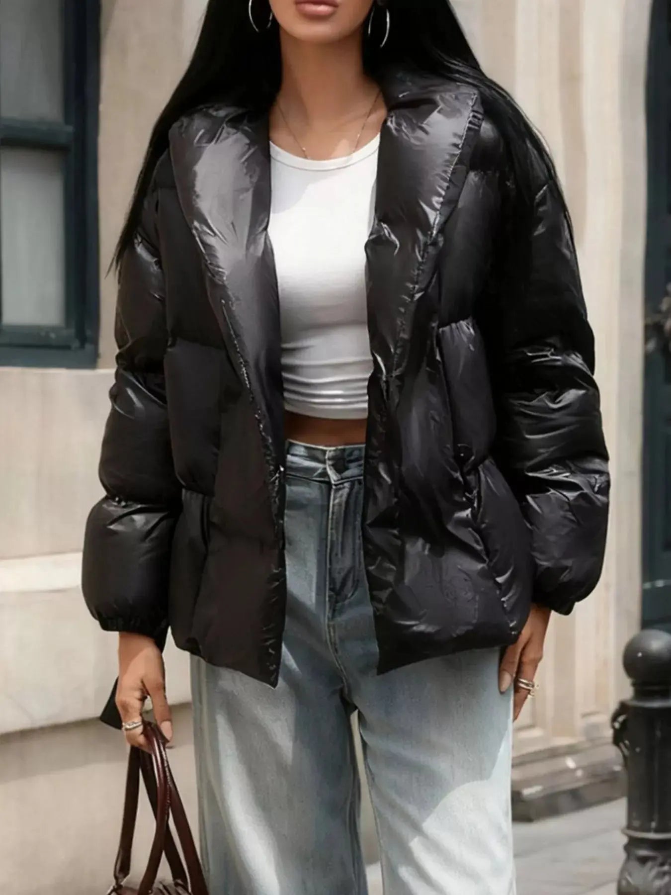 Long Sleeve Belted Puffer Jacket Simply Love