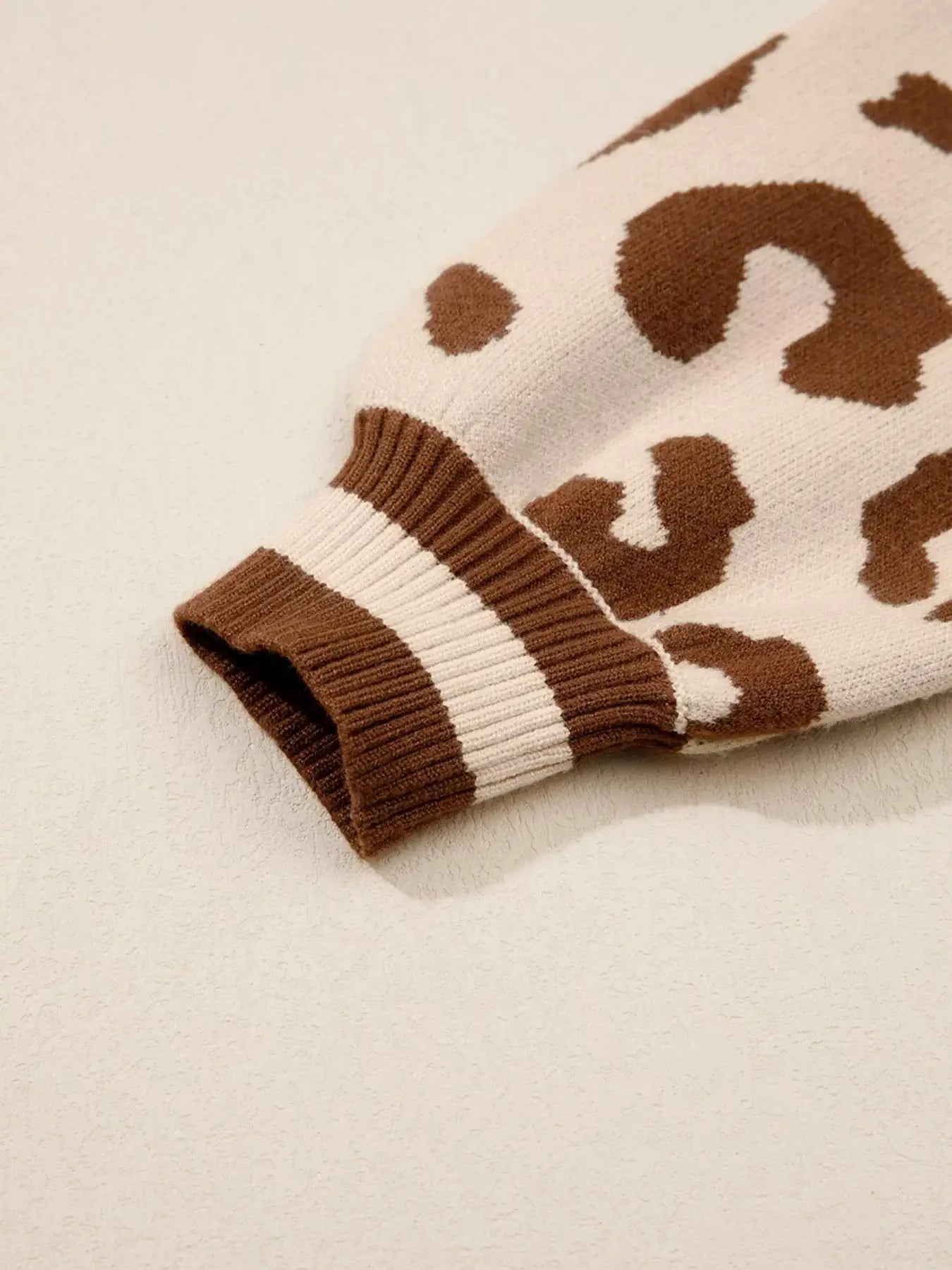 Leopard Print Knit Sweater Notched V Neck Casual Cozy Top Simply Love