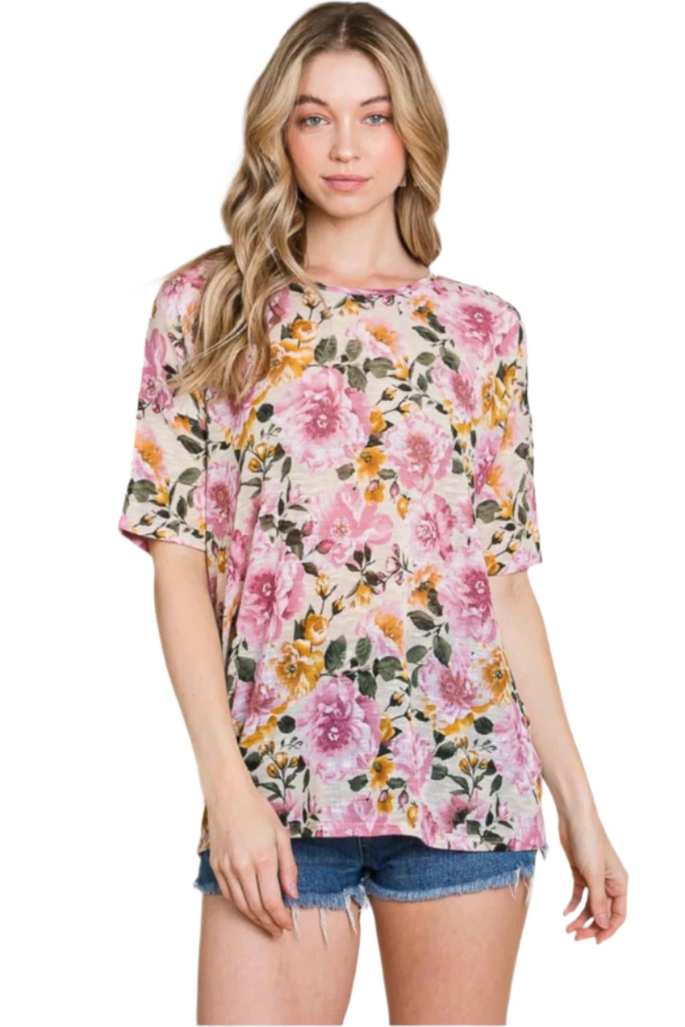 BOMBOM Floral Round Neck T-Shirt.