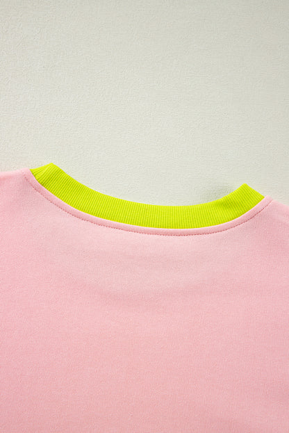 Light pink plus size colorblock patchwork sweatshirt for stylish comfort