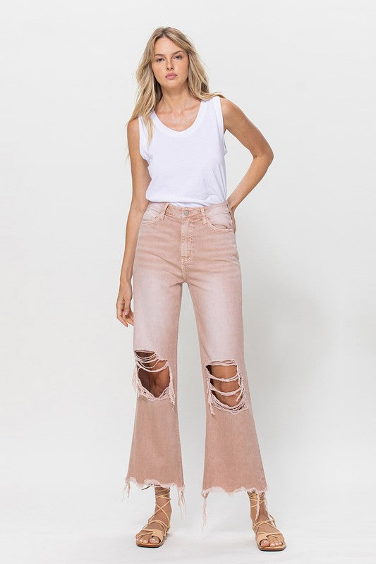 Rose Pink 90's Vintage Cropped Flare Jeans