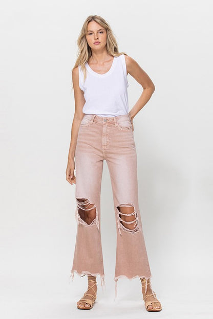 Rose Pink 90's Crop Flare Jeans