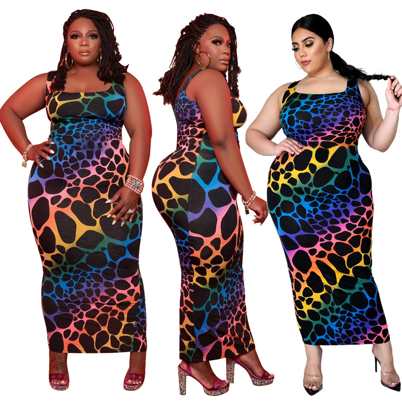 American Plus Size Color Leopard Print Womens Clothing - Product back view by Divine Design4U