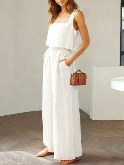 Square Neck Top and Wide Leg Pants Set.