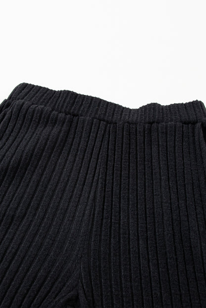 Chic black ribbed knit slouchy two-piece ensemble