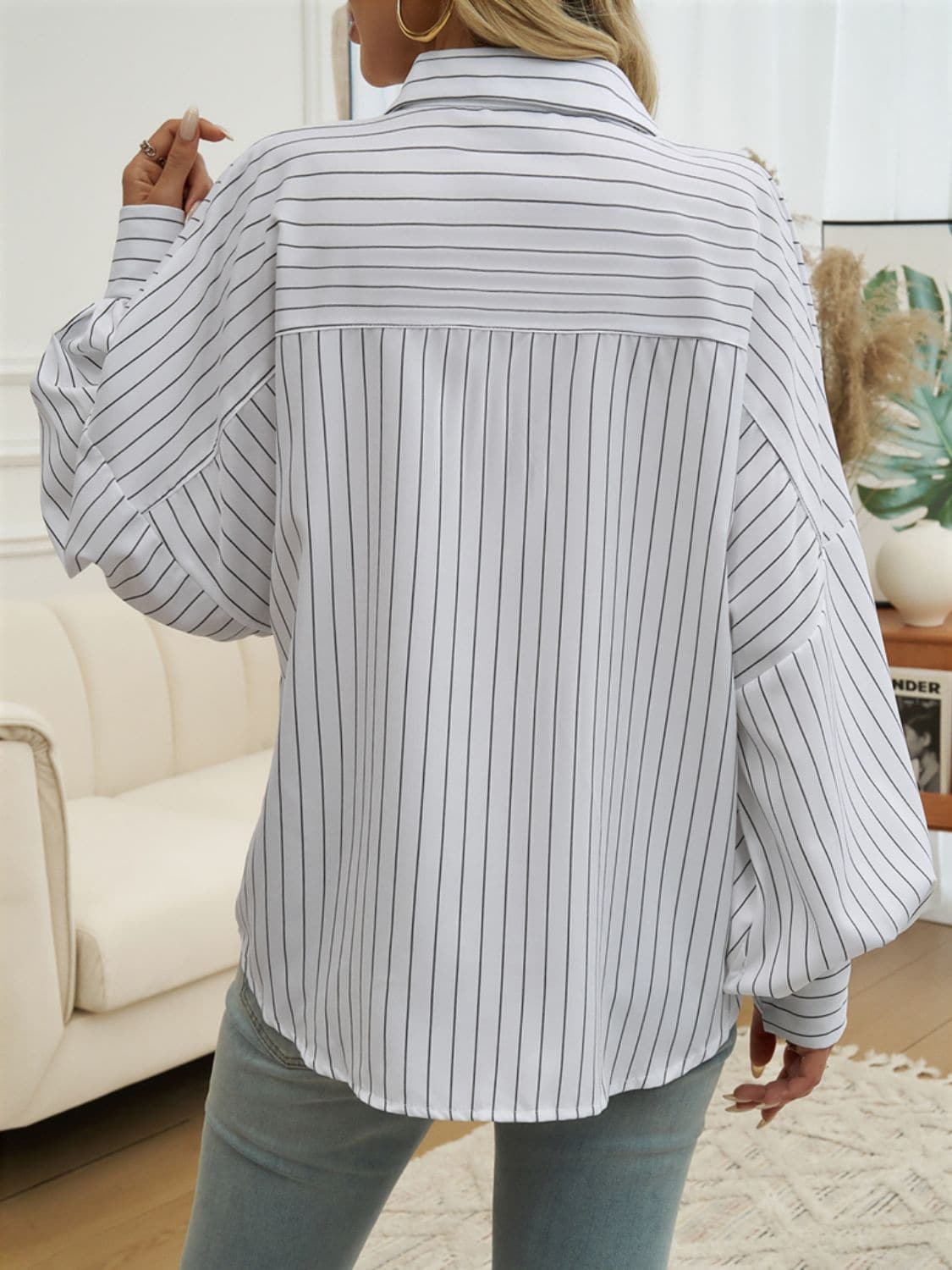 Striped Collared Neck Long Sleeve Shirt.