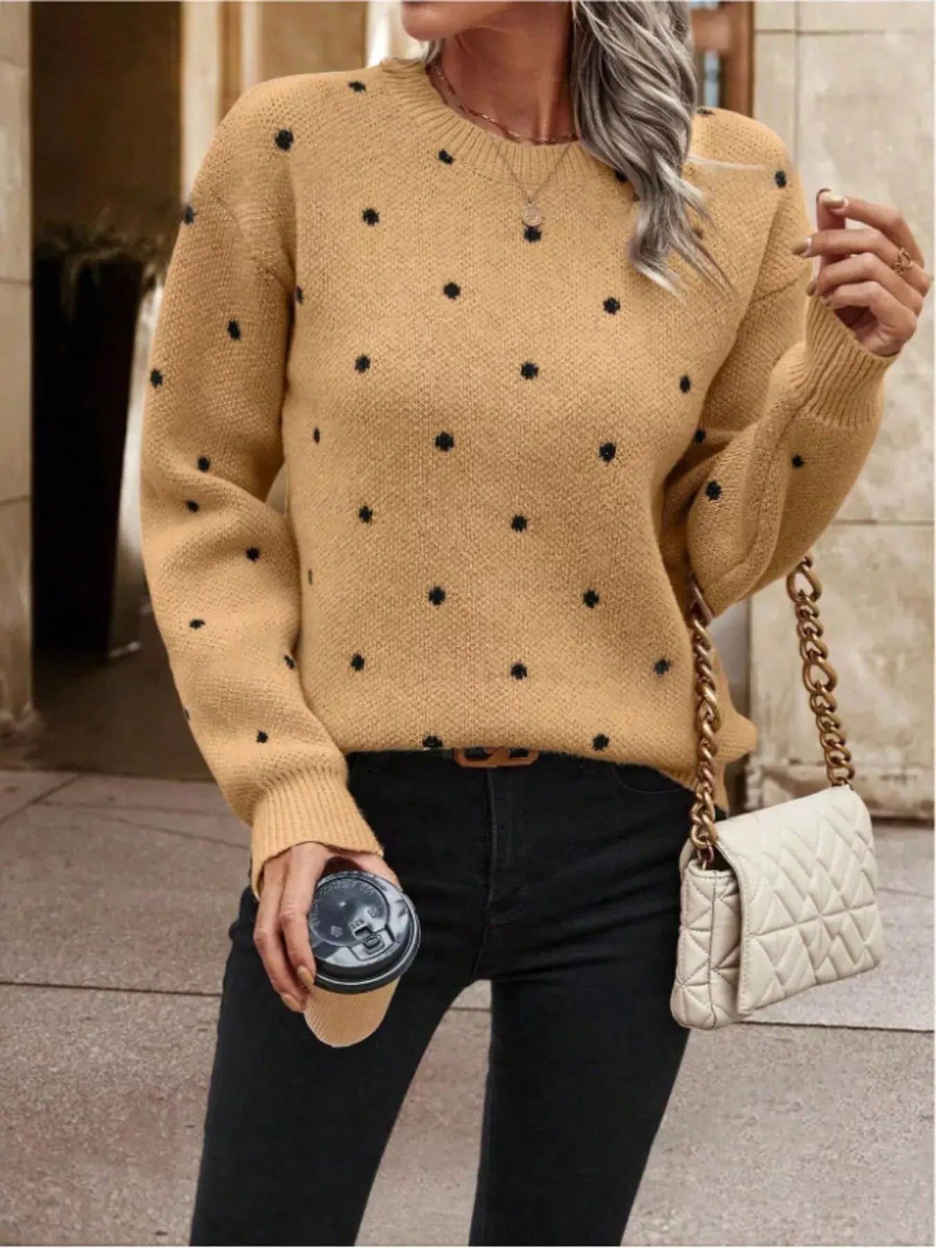 Polka Dot Long Sleeve Sweater Simply Love